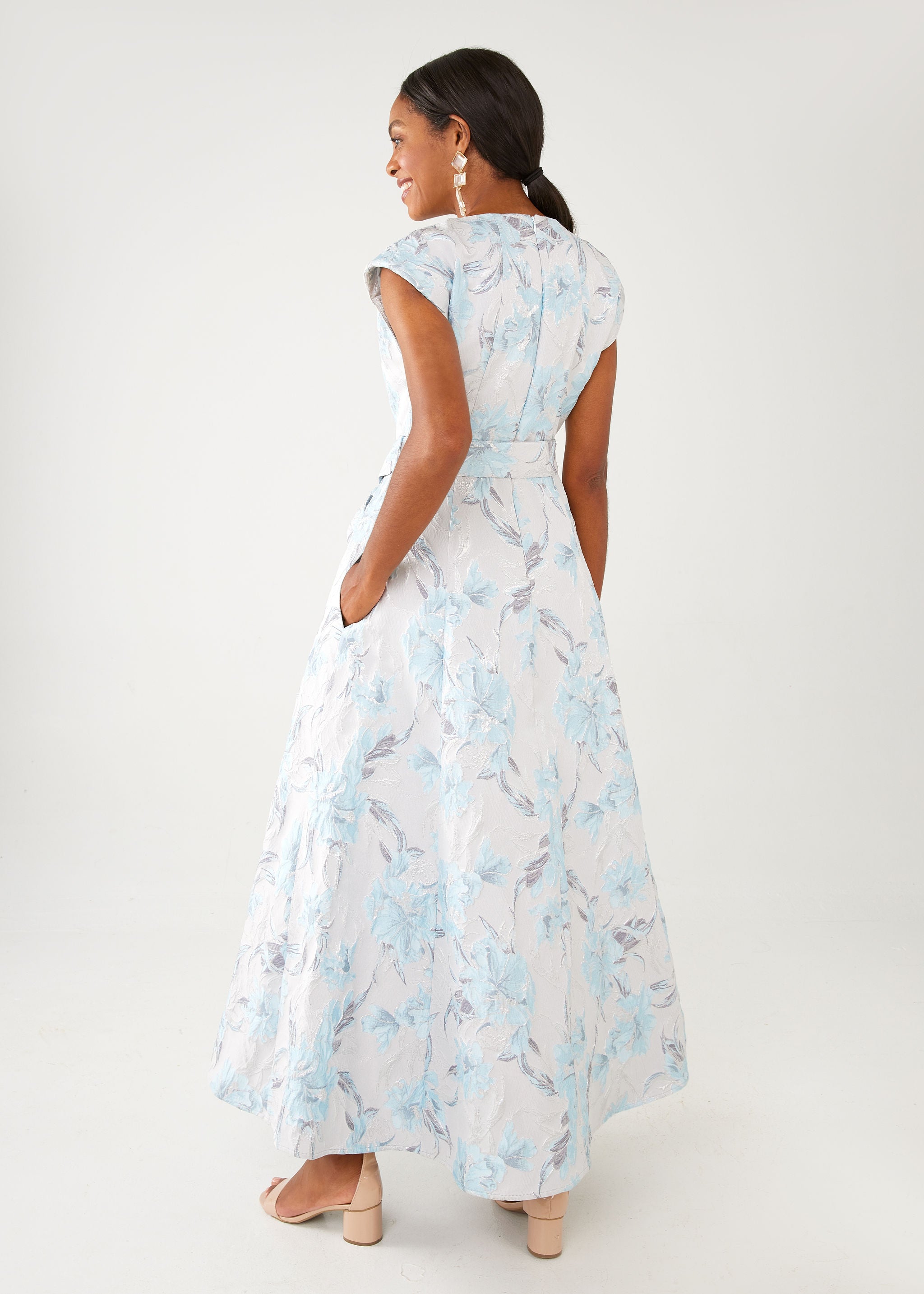 Olivia Gown Light Blue Metallic Jacquard