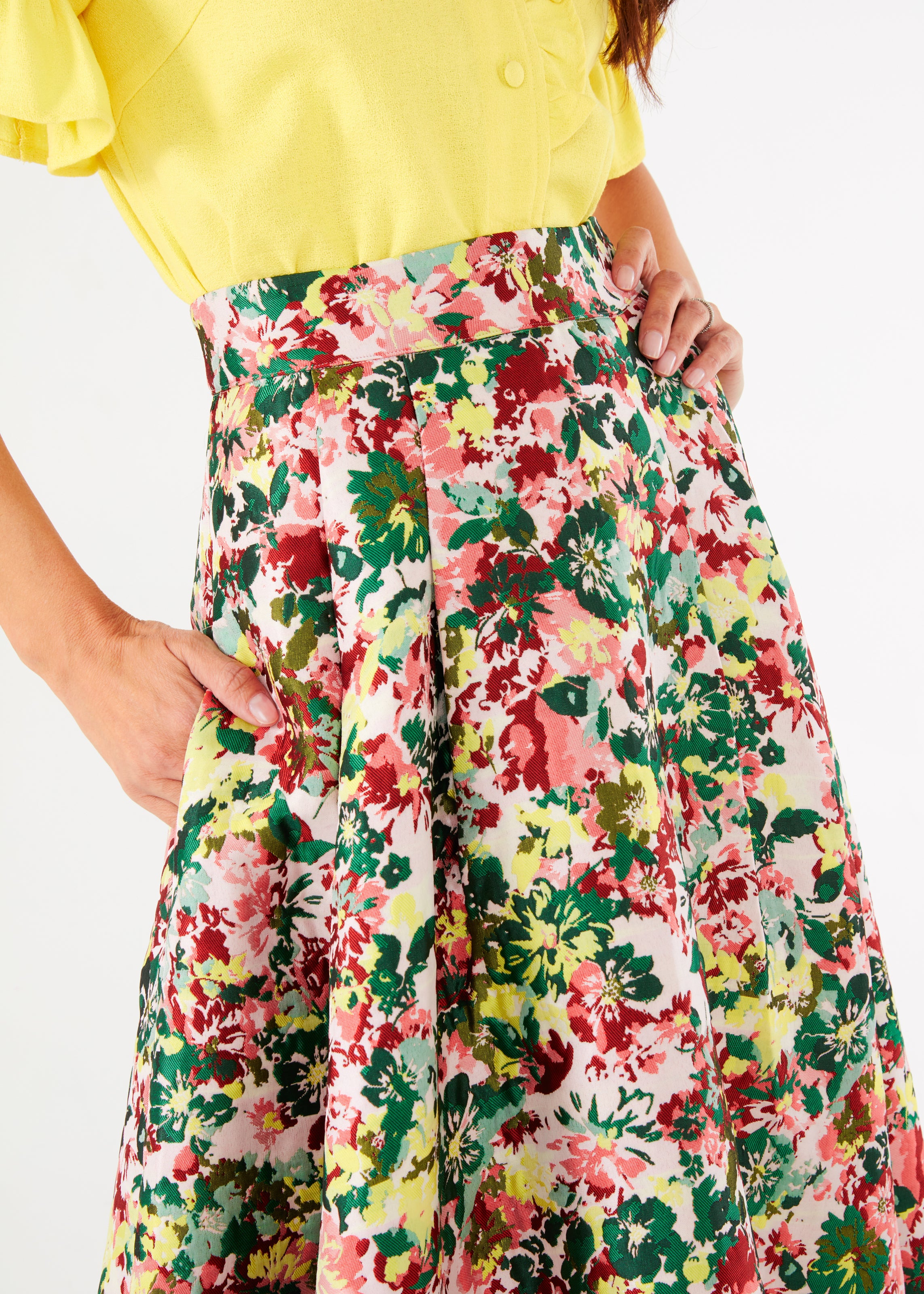 Olivia Skirt Red Multi Abstract Floral Jacquard