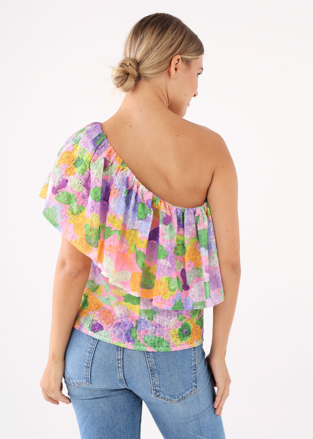 Clementine One Shoulder Top Floral Pop Eyelet