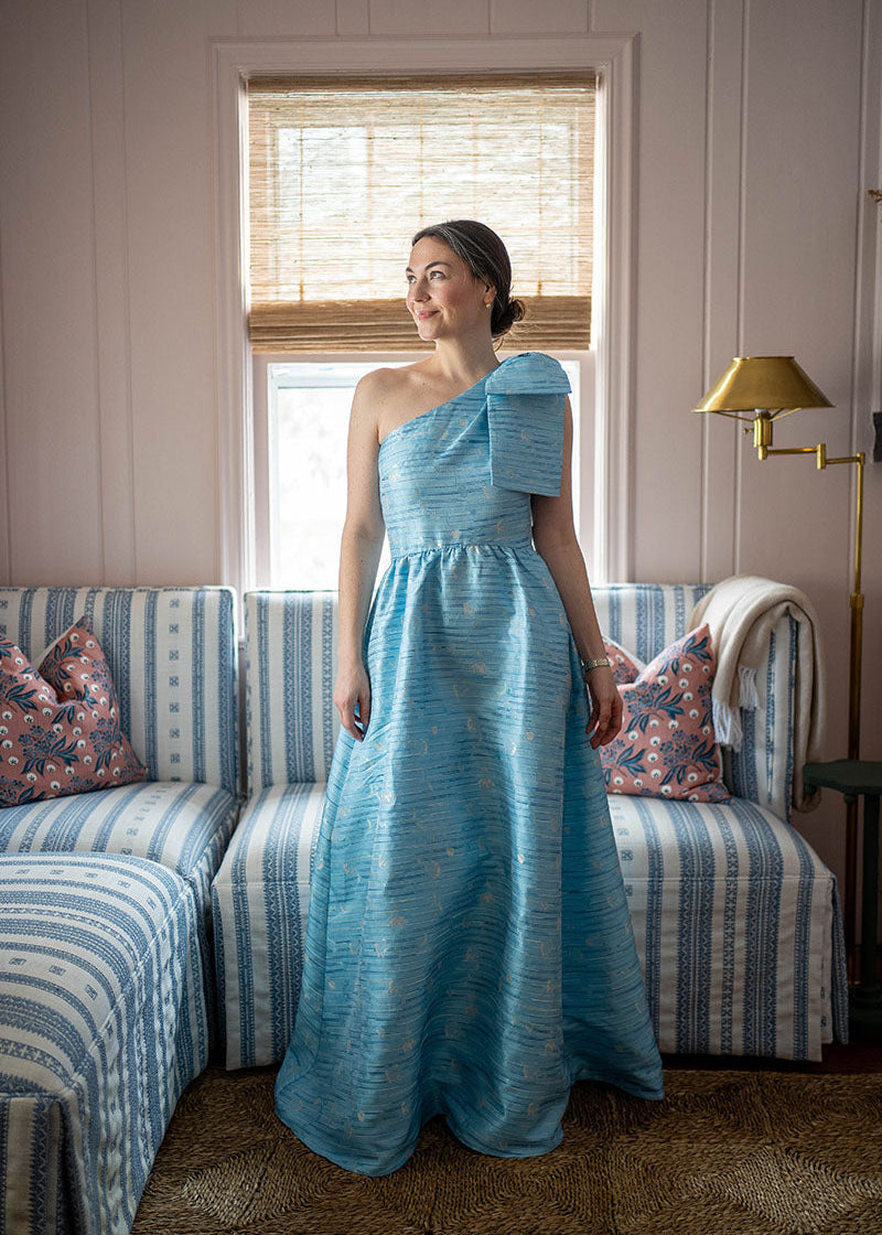 Caroline Gown Blue Textured Dupioni