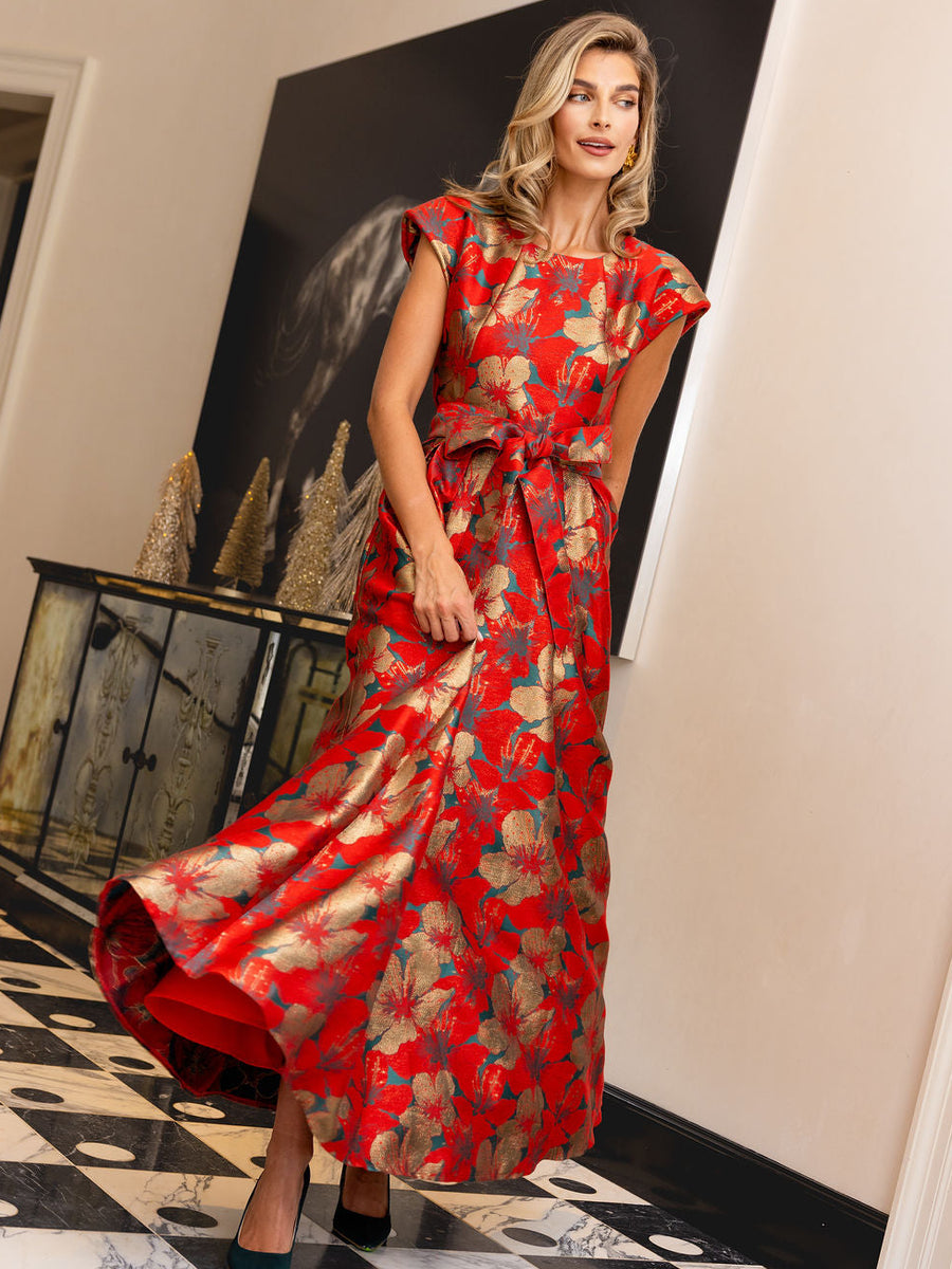 Olivia Gown Red Poinsettia Jacquard