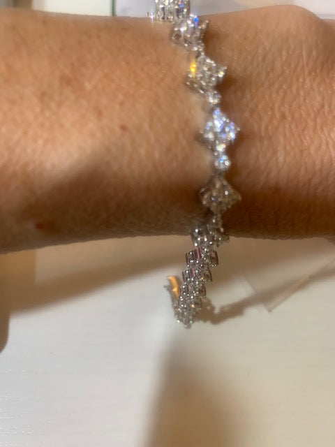 Silver CZ Flower Bracelet - 83B7122