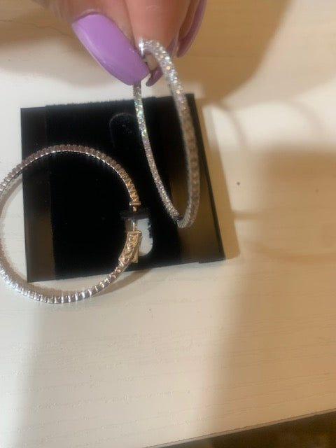 Silver CZ Thin In Out Hoops- 48E9407