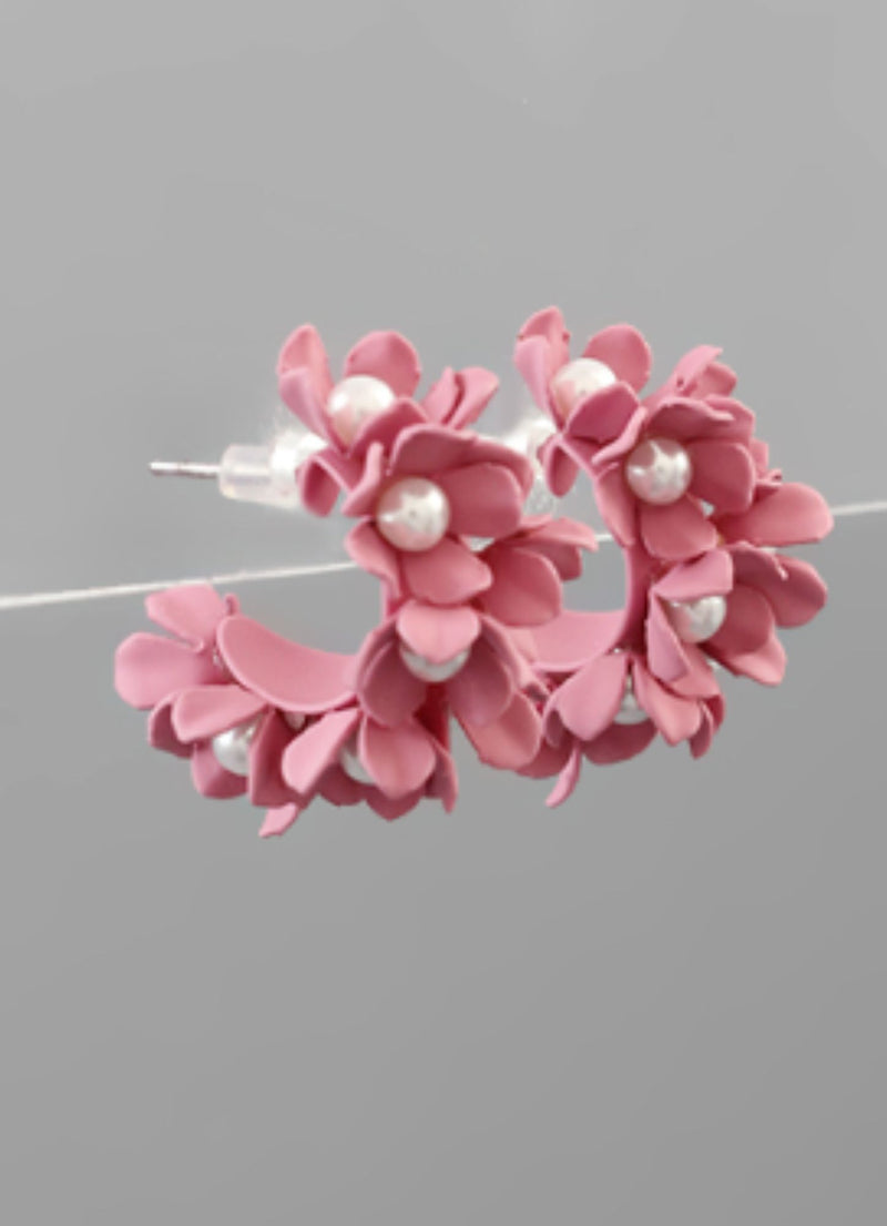 Flower Pearl Hoop Pink