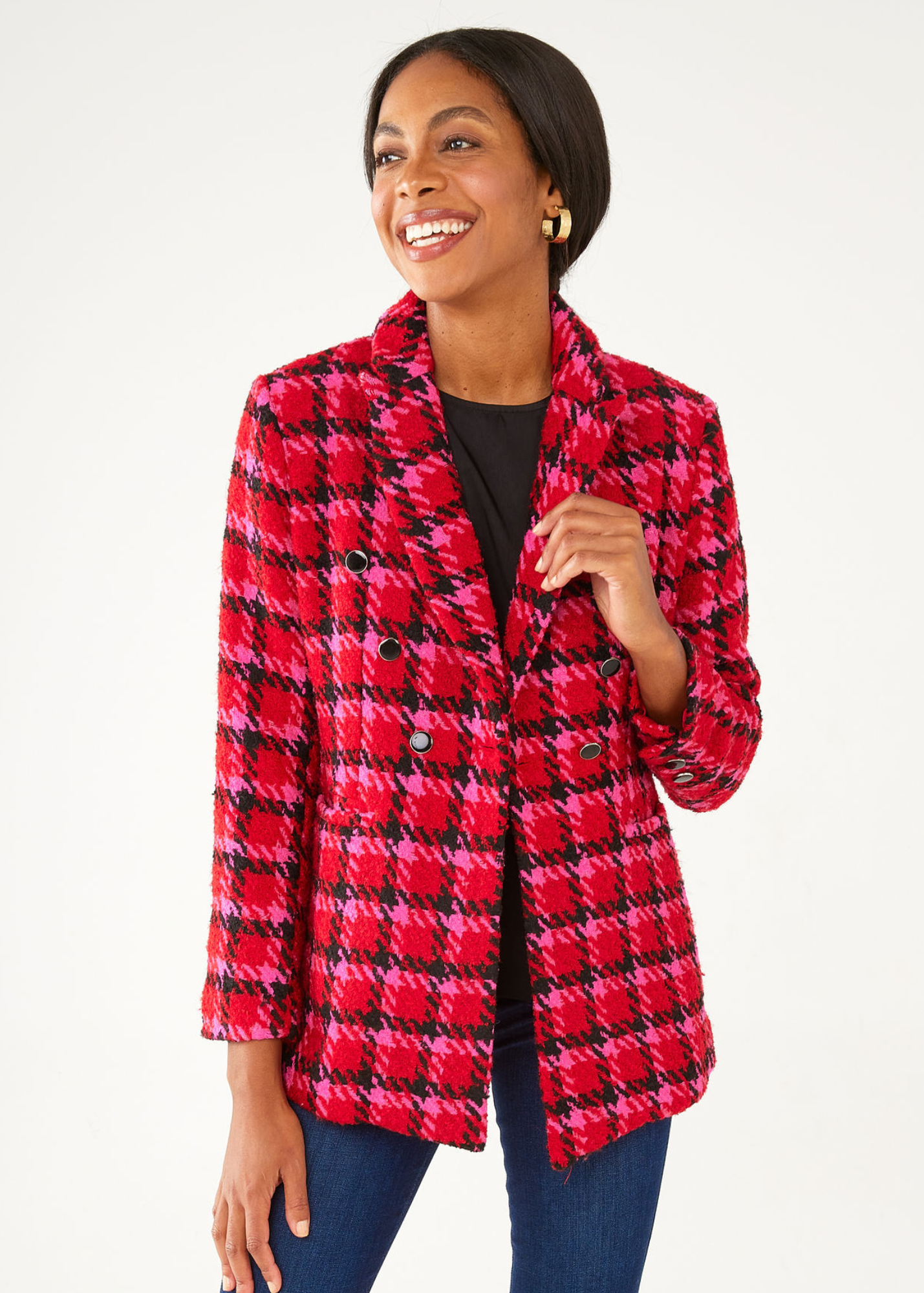 Calvin Blazer Red Multi Houndstooth