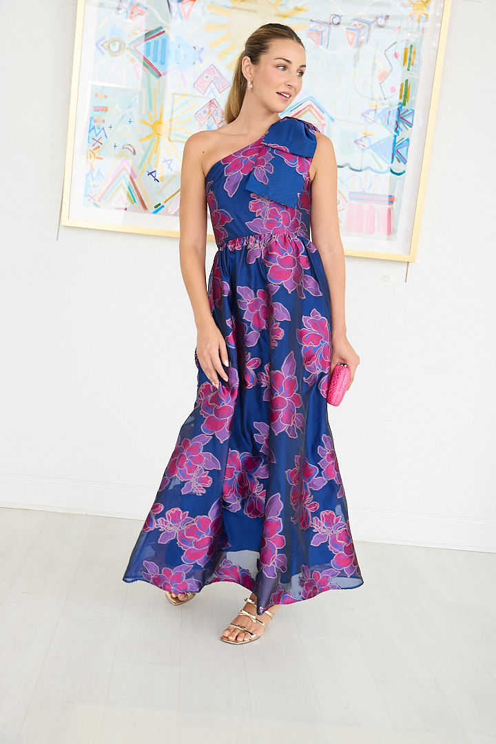 Caroline Gown Fuchsia Navy Peony Organza