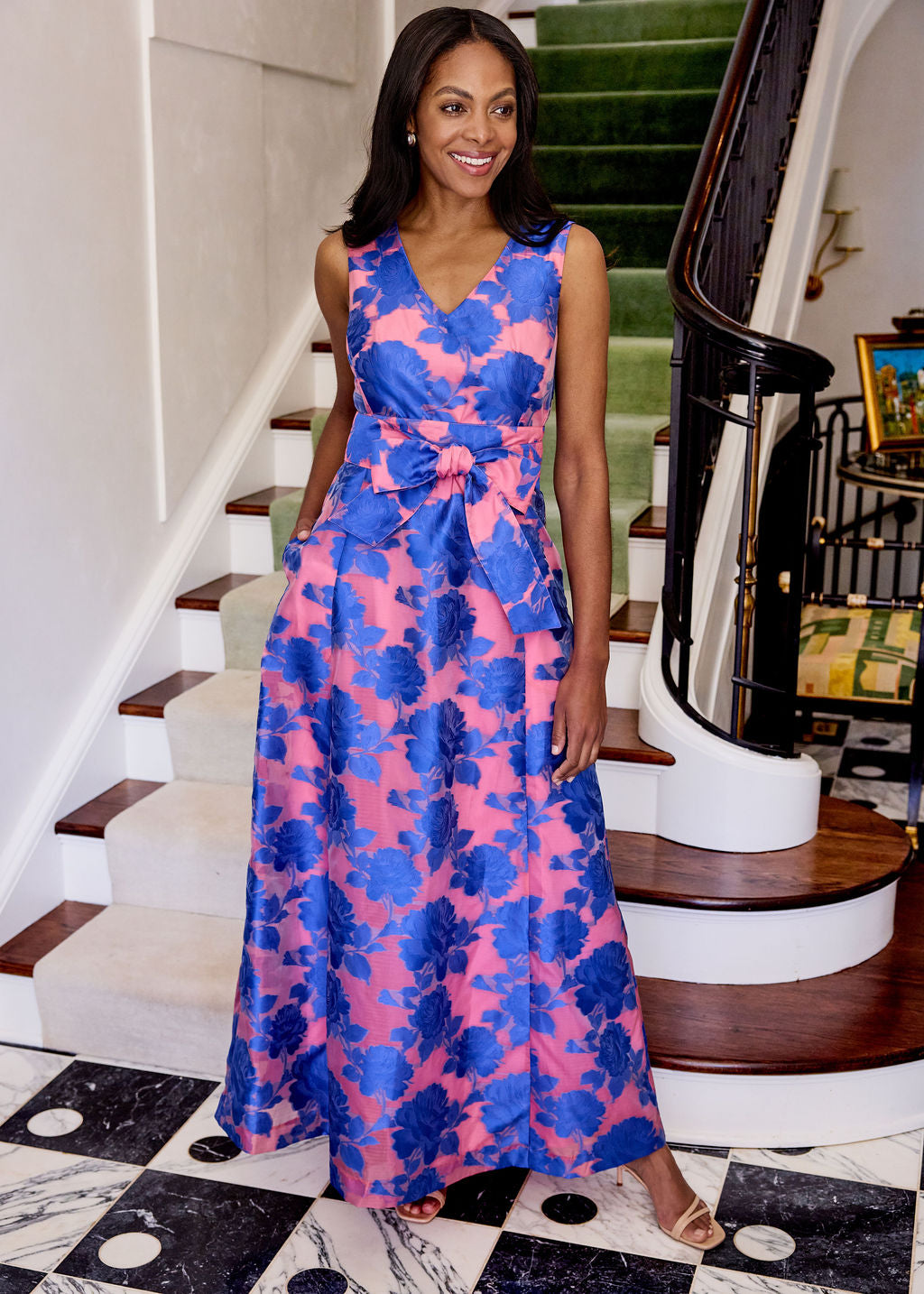 Arden Gown Pink and Blue Tea Rose Organza