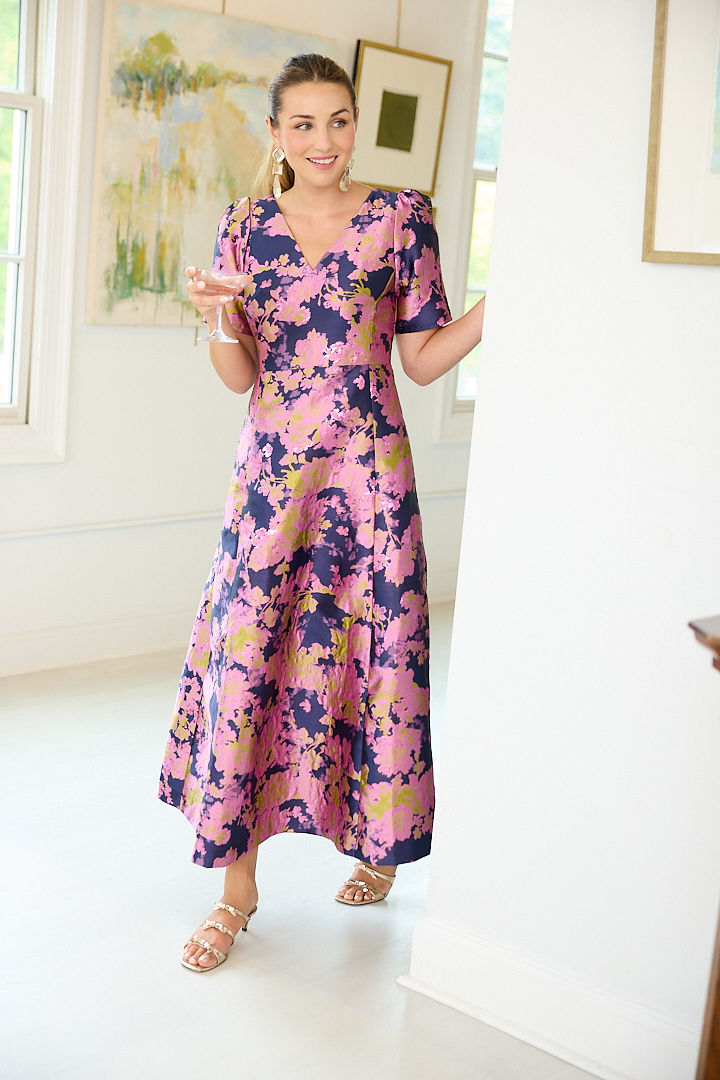 Arden Gown Navy Abstract Brocade