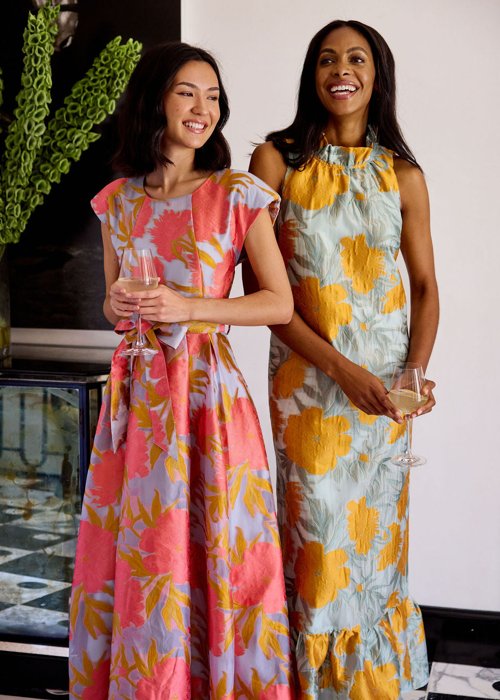 Olivia Gown Hot Coral Pansy Vine Organza