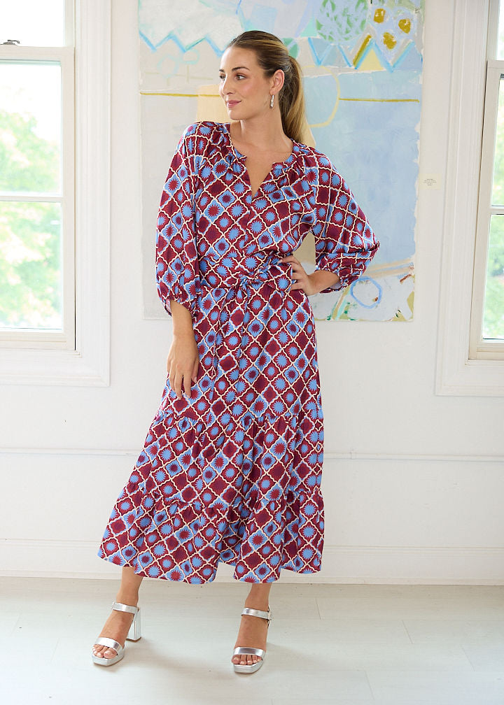 Elise Dress Burgundy Sunburst Satin
