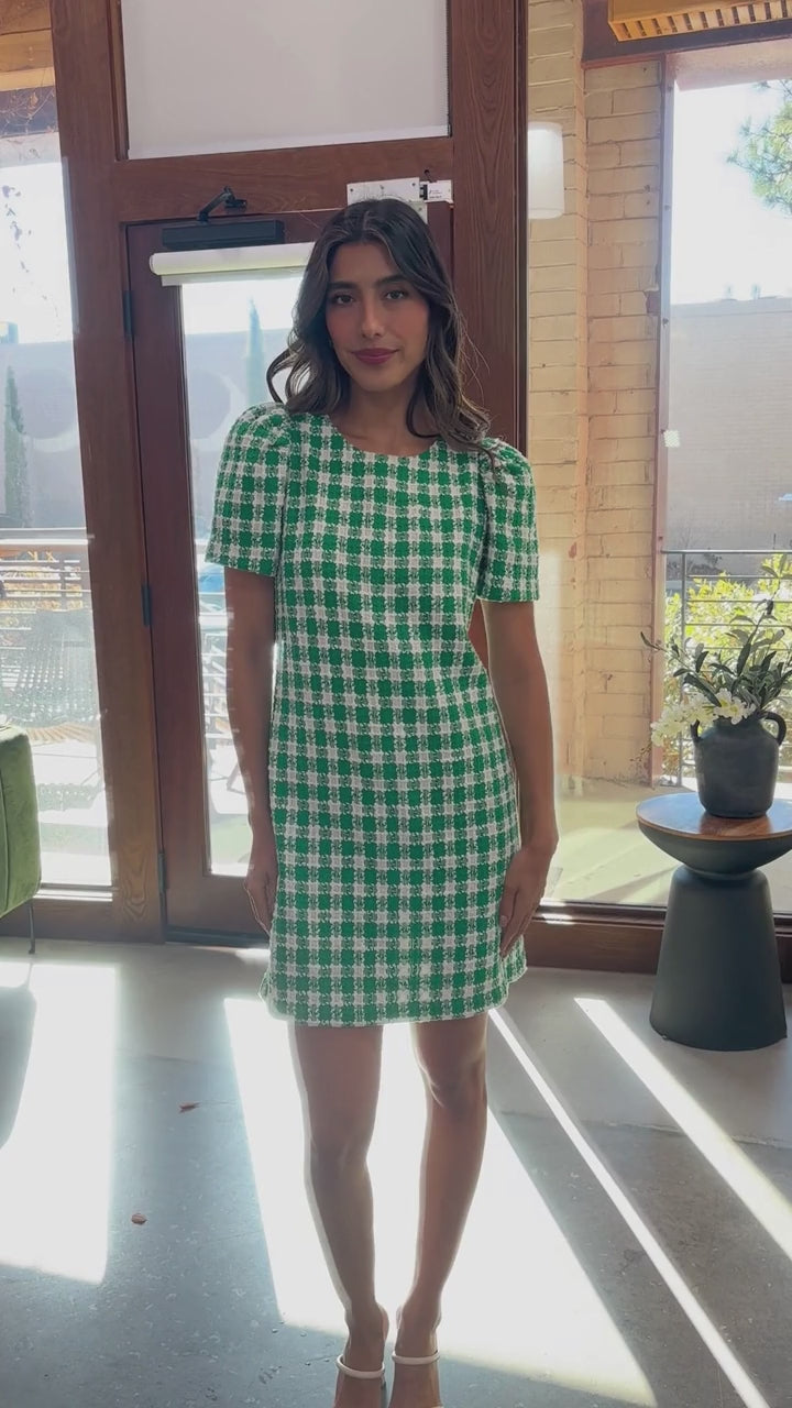 Marty Dress Augusta Green Check Tweed