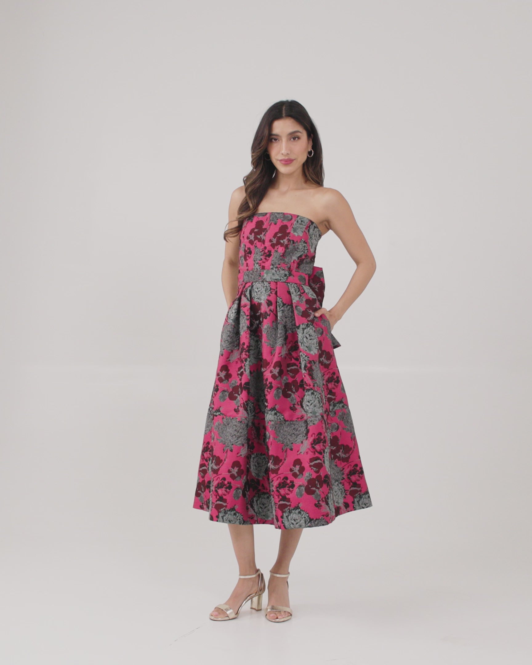Catherine Dress Hot Pink Vintage Dahlia Jacquard