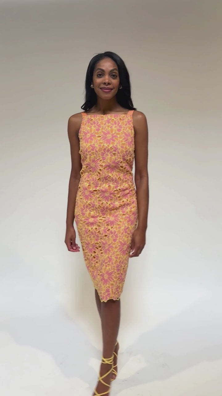 Clara Dress Orange Sunflower Lace