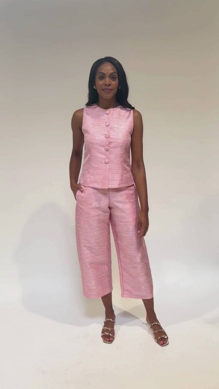 Callie Top Pink Textured Dupioni