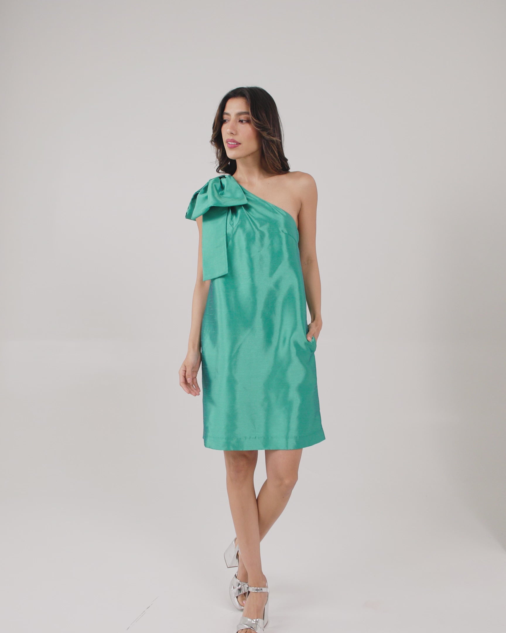 Cassie Dress Teal Dupioni