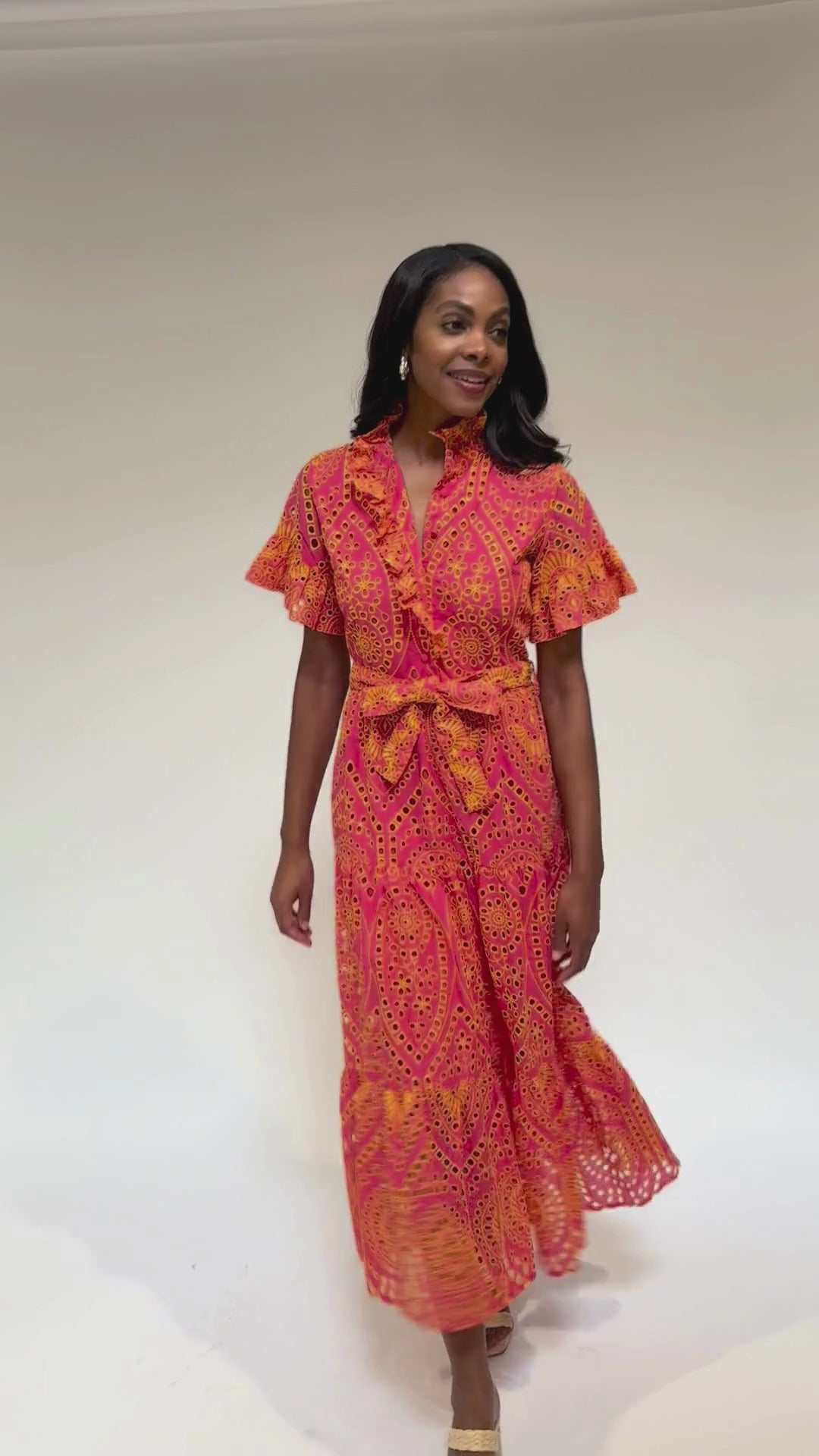 Sadie Maxi Dress Coral and Yellow Eyelet