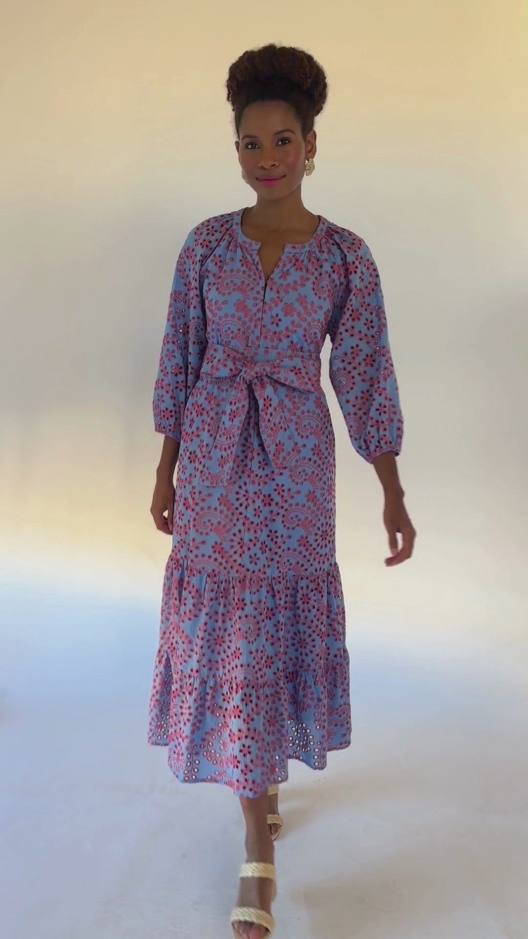Elise Dress Blue and Pink Jasmine Eyelet