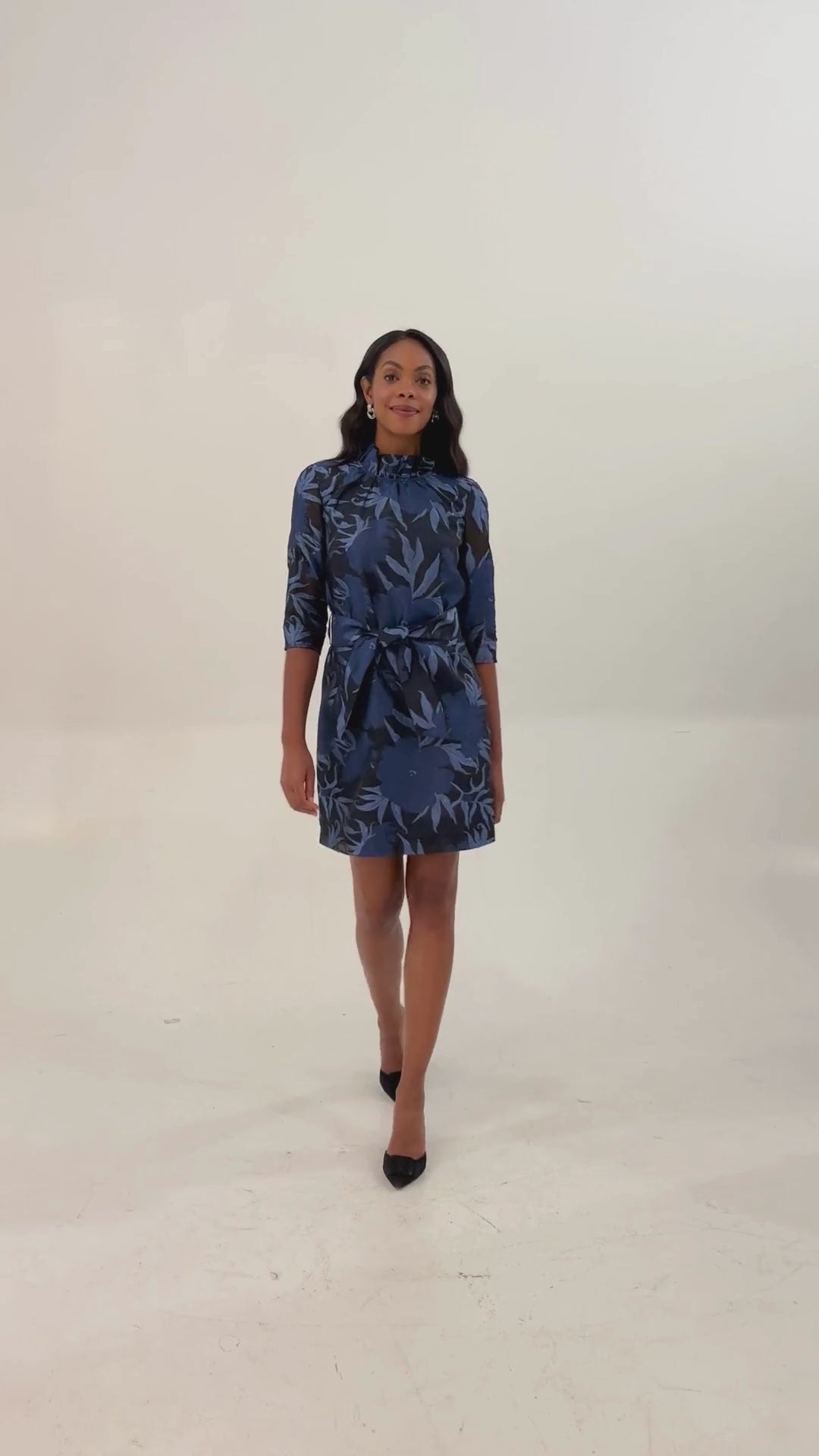 Claudine Dress Royal Blue Pansy Vine Organza