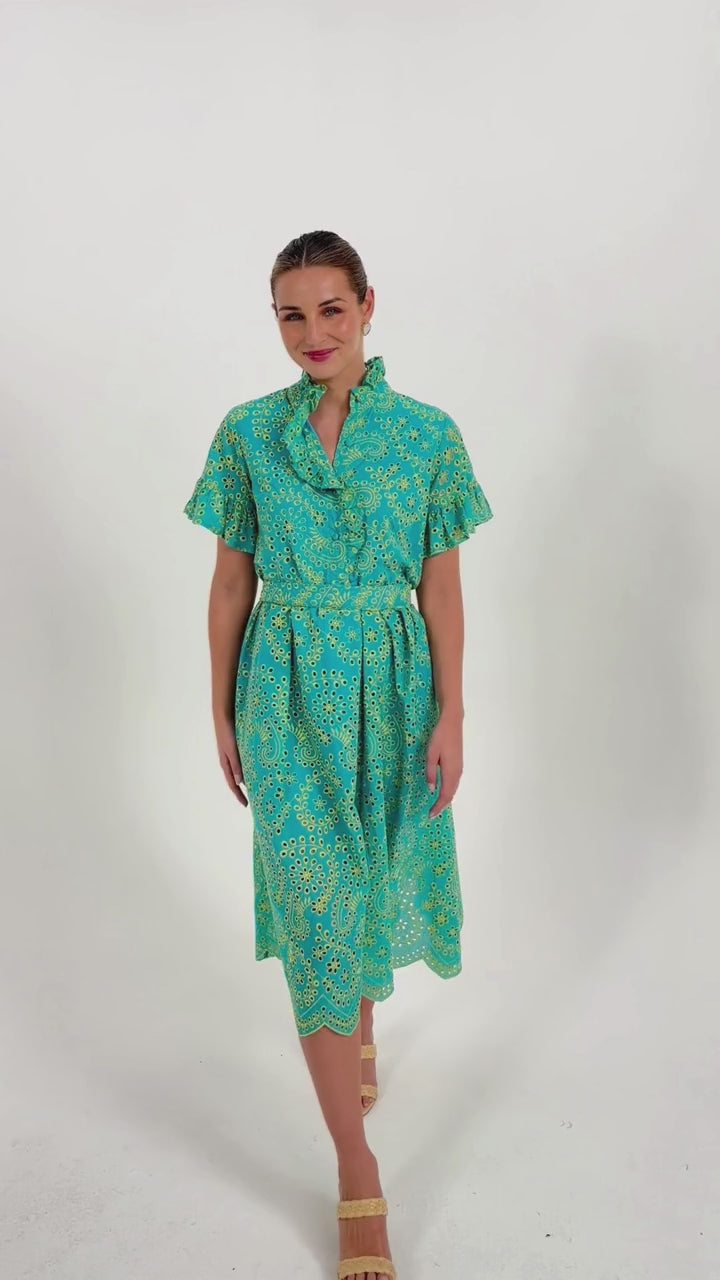 Sadie Top Teal and Chartreuse Jasmine Eyelet