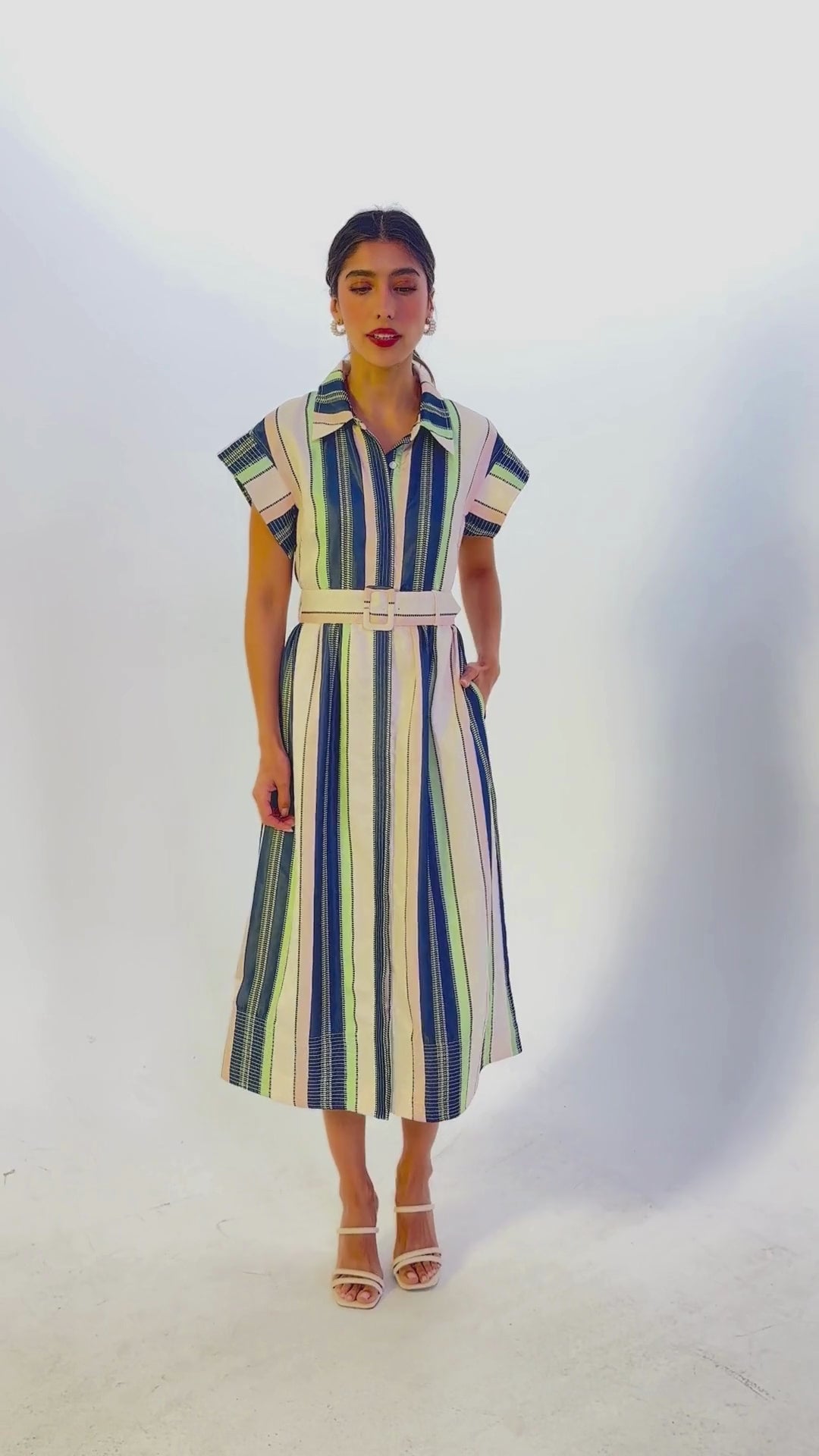 Harper Dress Navy Coastal Stripe Jacquard