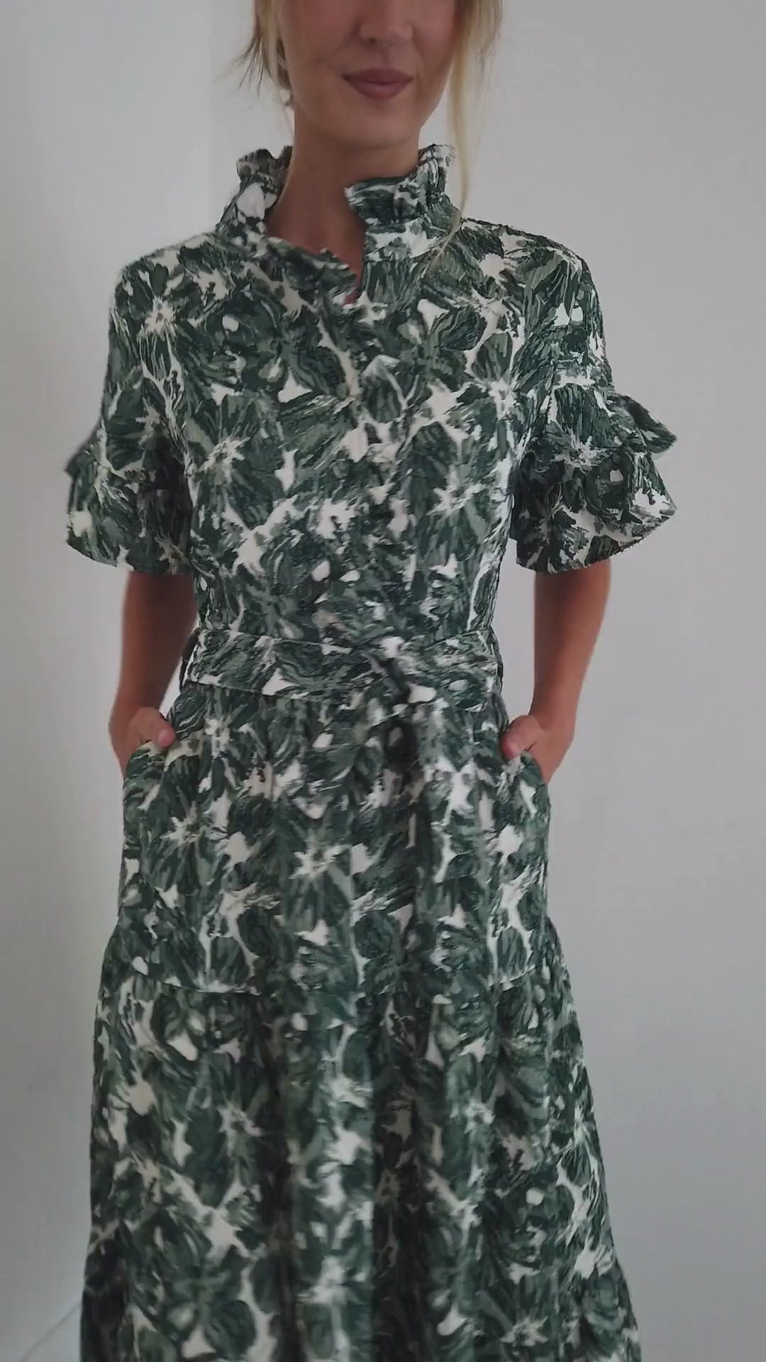 Sadie Maxi Dress Green Hibiscus Jacquard