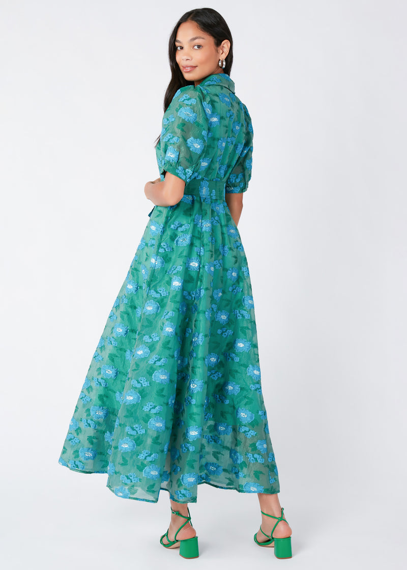 CHARLOTTE COLLARED GOWN GREEN ORGANZA
