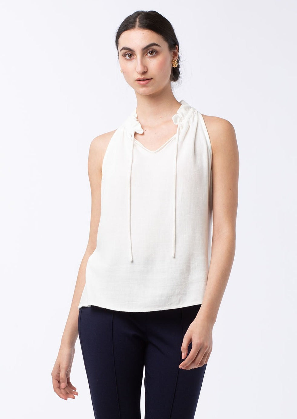 GILLIAN RUFFLE NECK TOP WHITE