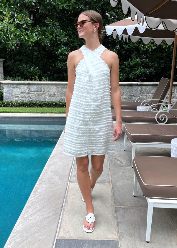 Alys Cross-Front Halter Dress White