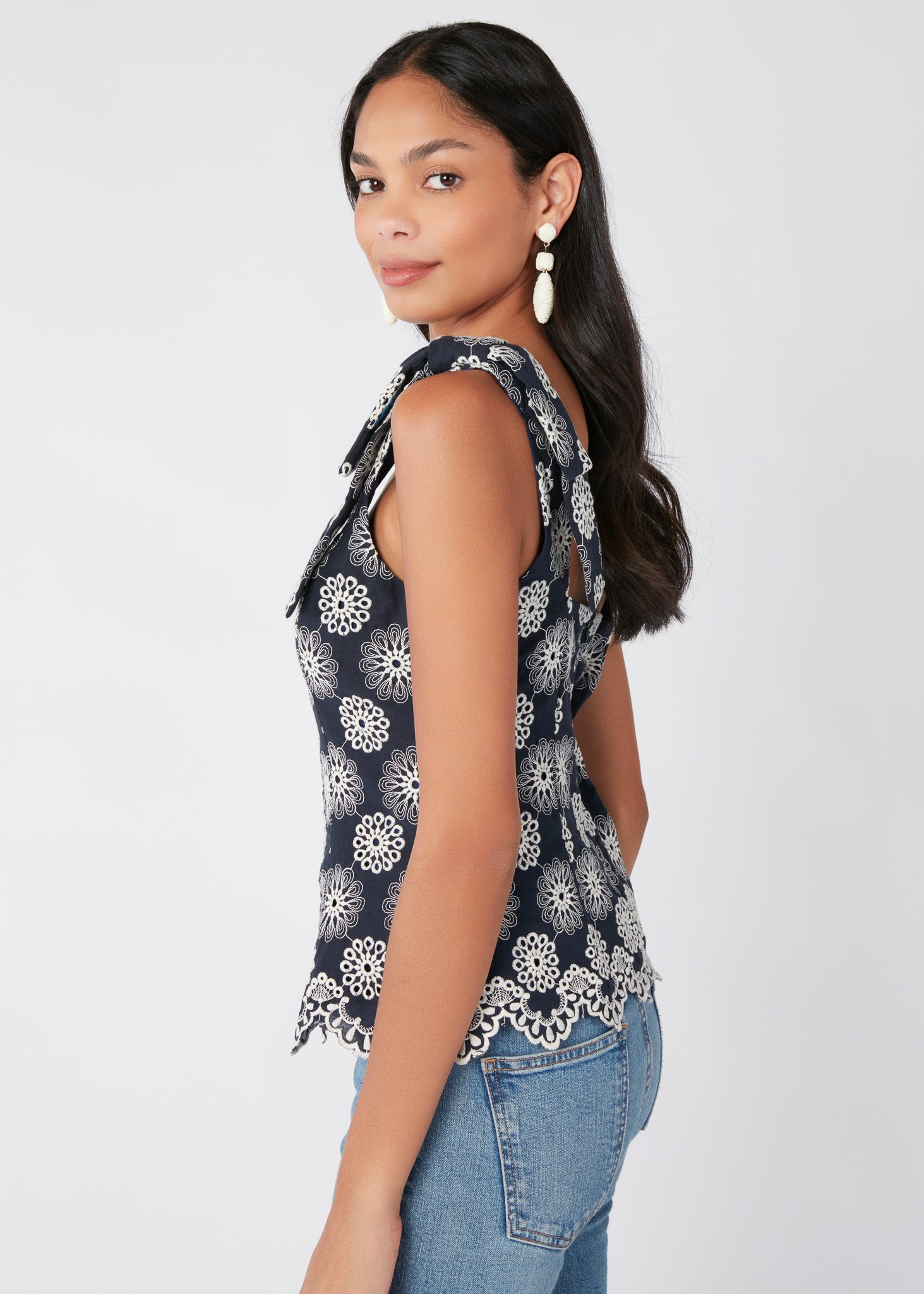 Bea Peplum Top Embroidered Daisy