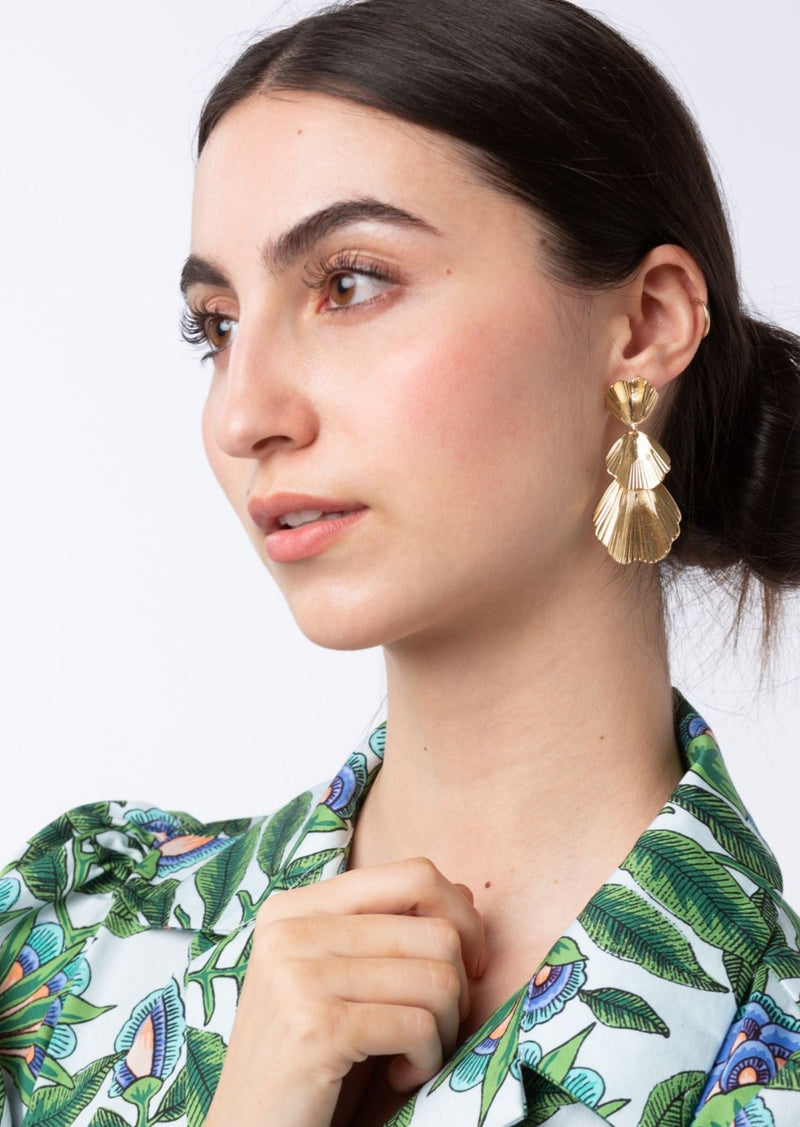 Gold Tiered Seashell Earrings