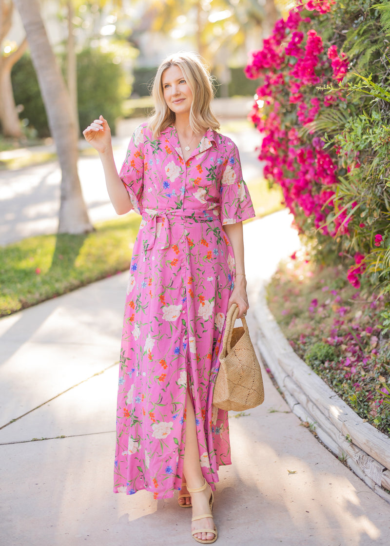 Charlotte Gown Tossed Floral Pink