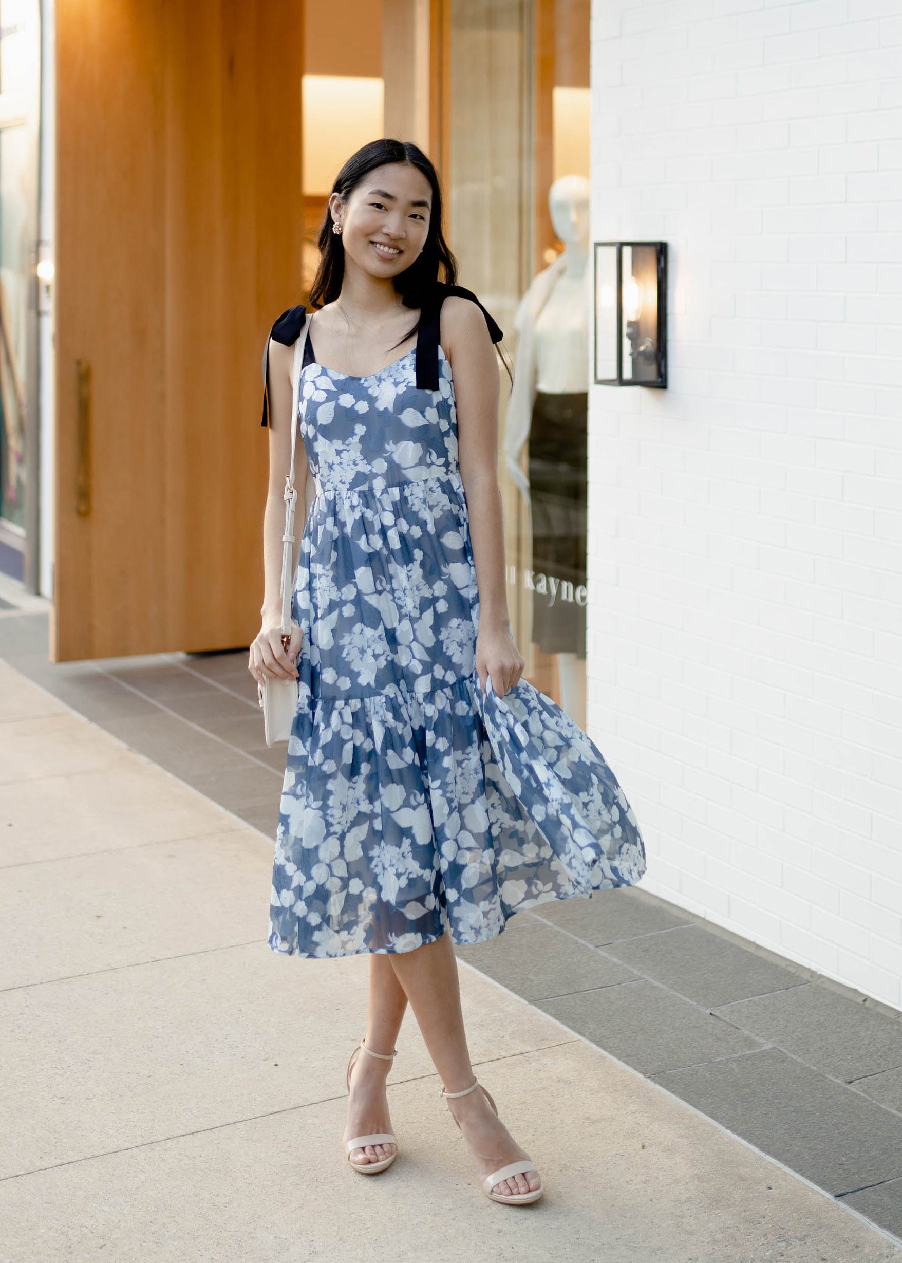 Maya Tiered Dress Slate Blue Le Jardin